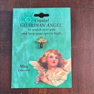 Crystal Guardian Angel May Emerald Stone Pin Birthday Celebration
